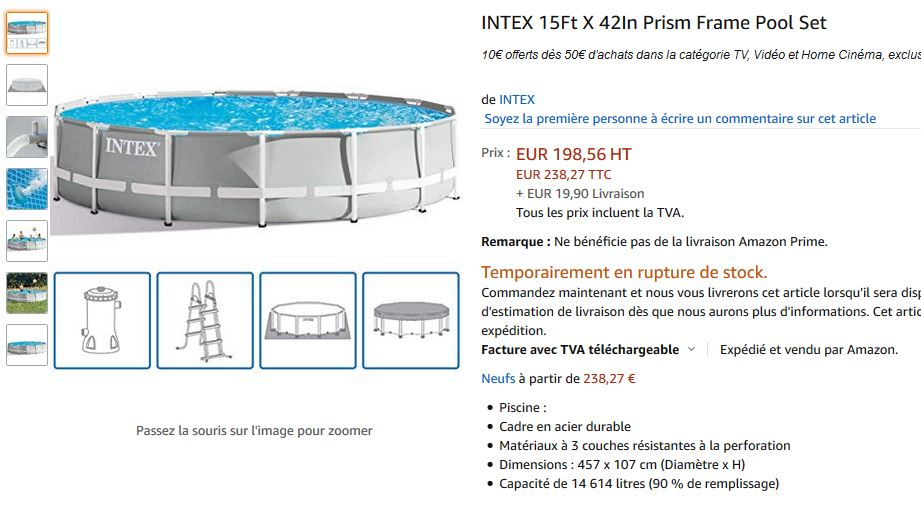 Kit De Piscine Intex Prism Frame Avec Accessoires 457x107 Cm