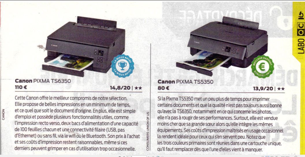 Test Canon Pixma TS6350 - Imprimante multifonction - UFC-Que Choisir