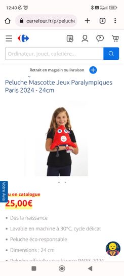 Peluche Mascotte Jeux Olympiques Paris 2024 - 24cm : la peluche à Prix  Carrefour