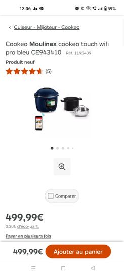 Comparer les prix : Cookeo MOULINEX cookeo touch wifi pro bleu