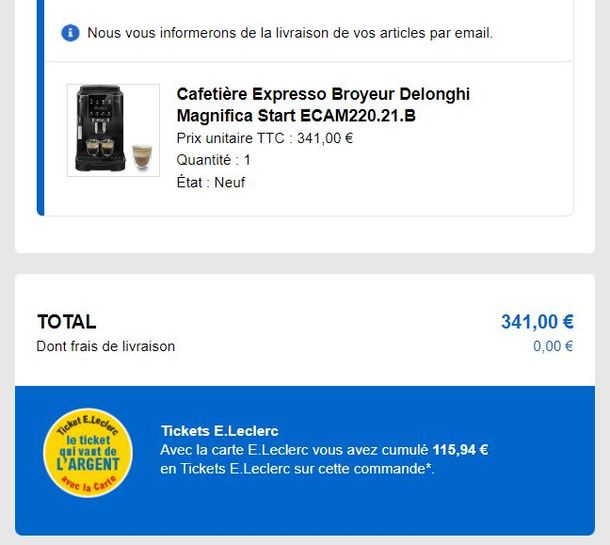 Promo Expresso broyeur magnifica start dëlonghi chez E.Leclerc