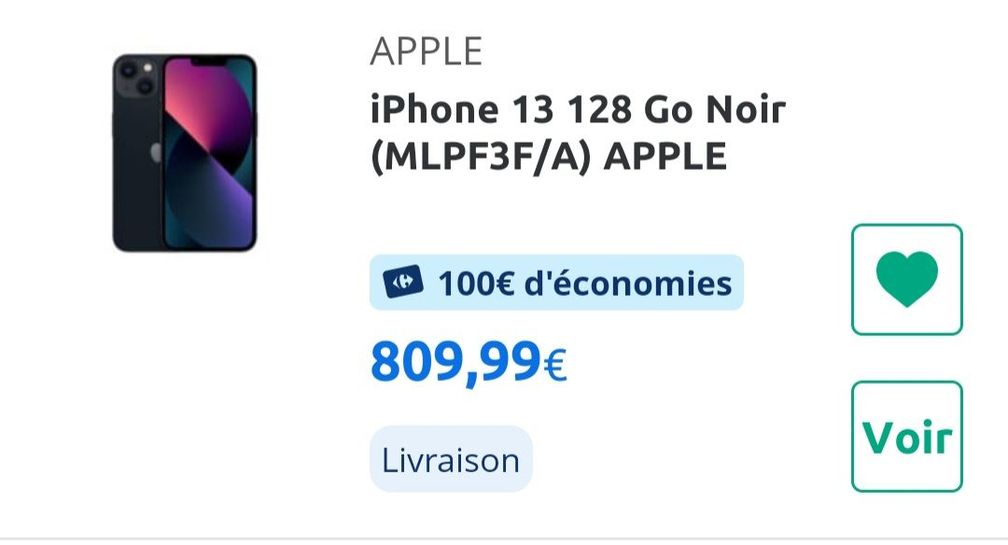iPhone 13 128 Go Noir (MLPF3F/A) APPLE à Prix Carrefour