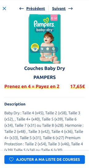 COUCHES BEBE BABY-DRY TAILLE 2 X33 PAMPERS