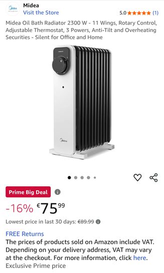 Radiateur à Bain D'huile Midea 11 Ailettes - 2300W, Télécommande, écran Tactile, Minuterie 24h, Sécurité Surchauffe, Noir