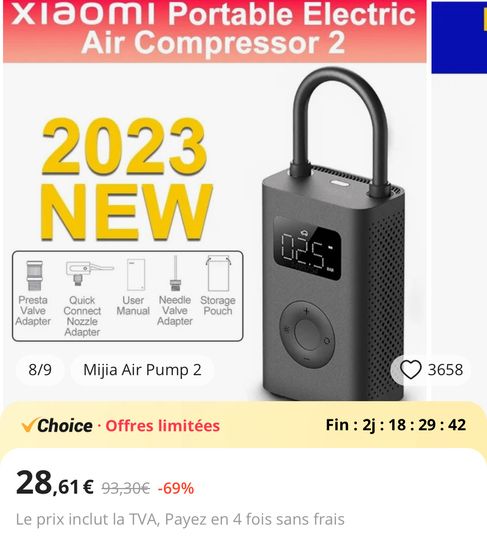 Gonfleur & Pompe à air électrique Xiaomi Mi Air Pump 2 (2023