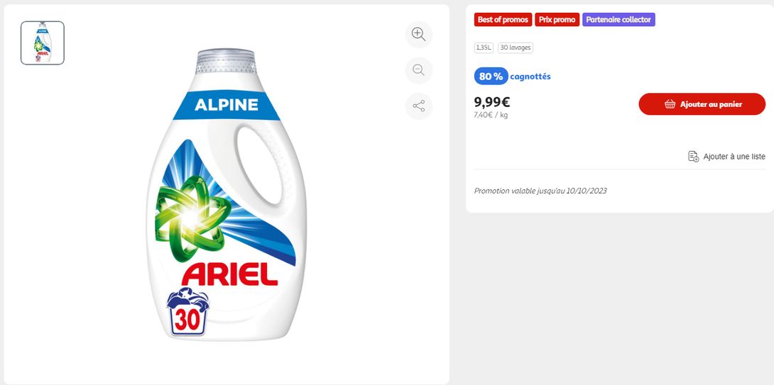 Bidon de Lessive Ariel Liquide détergent original 30 lavages 1,35L (Via  7.47€ sur la carte fidélité) –