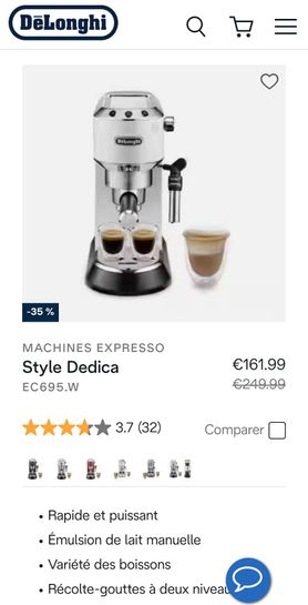 Machine à expresso DELONGHI EC695.W Dedica blanc