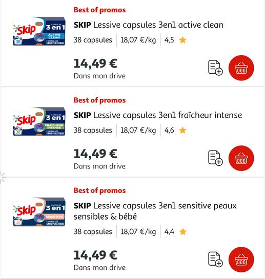 Lessive Capsule Skip 3 en 1 Hygiène 36 capsules (via 11,59€ sur la carte de  fidélité) –