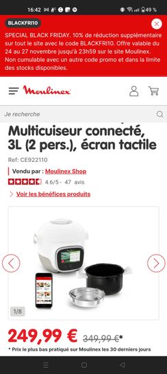 Mijoteur Moulinex COOKEO TOUCH MINI WIFI MULTICUISEUR INTELLIGENT 3L  CE922110 - CE922110