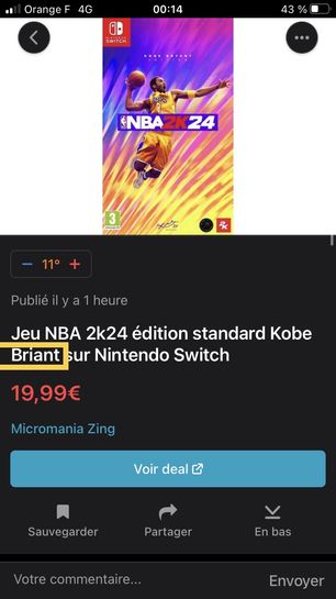 NBA 2K24 Kobe Bryant Edition Offres de jeux Nintendo Switch, carte