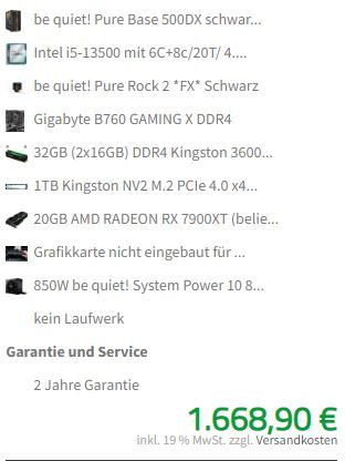 PC de bureau - I5 12600K, 32 Go RAM (3200), RX 7900 XT 20 Go, 1 To M.2 SSD  , alim. Aorus 850W Gold, MSI Pro B760M (1579€ avec 4070TI) –