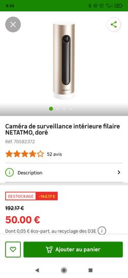 Caméra de surveillance intérieure filaire, doré, NETATMO