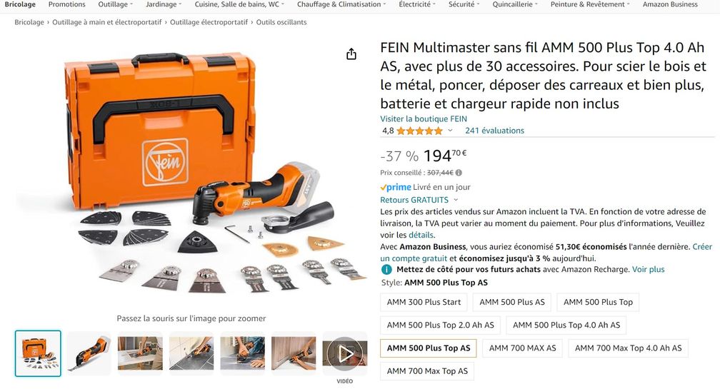 Scie-oscillante 18v Amm 500 Plus Top + 2 Batterie 3 Ah + Chargeur + Coffret  + à Prix Carrefour