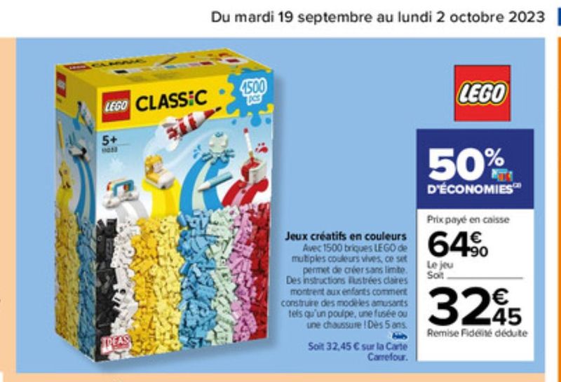 LEGO Classic 11717 - 1500 pièces (via 33,95€ sur la carte fidélité