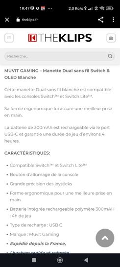 Gaming Manettes Muvit Gaming MANETTE DUAL SANS FIL - BLANCHE - SWITCH & OLED