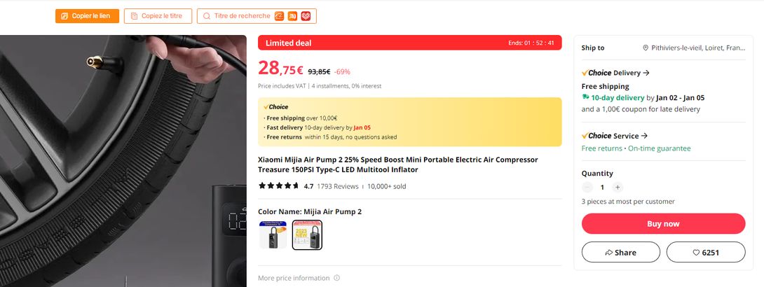 Gonfleur & Pompe à air électrique Xiaomi Mi Air Pump 2 (2023) - Écran LED,  USB-C, Pression de gonflage : 0.2-10.3ba/3-150 PSI, 2000mAh –