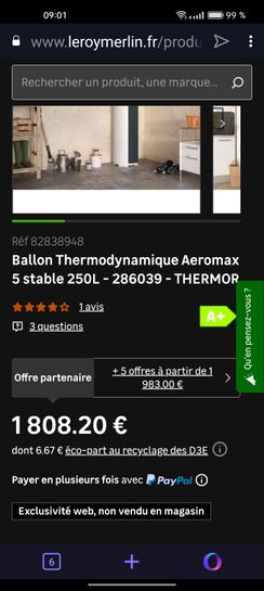 AEROMAX 5 - Ballon Stable 250 litres + Wifi - THERMOR