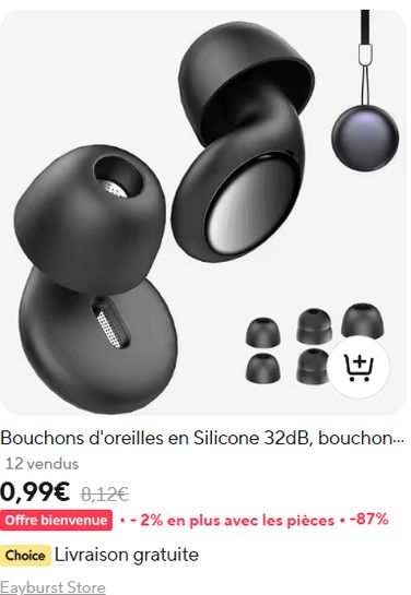 Bouchons D'Oreilles Anti-Bruit - 35 DB - 4 Paires D'Embouts (S/M/L) - Étui De Transport - Noir