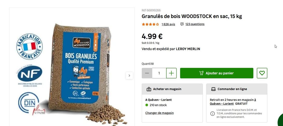 Granulés de Bois WOODSTOCK qualité Premium-Palette de 78 sacs de 15 kg