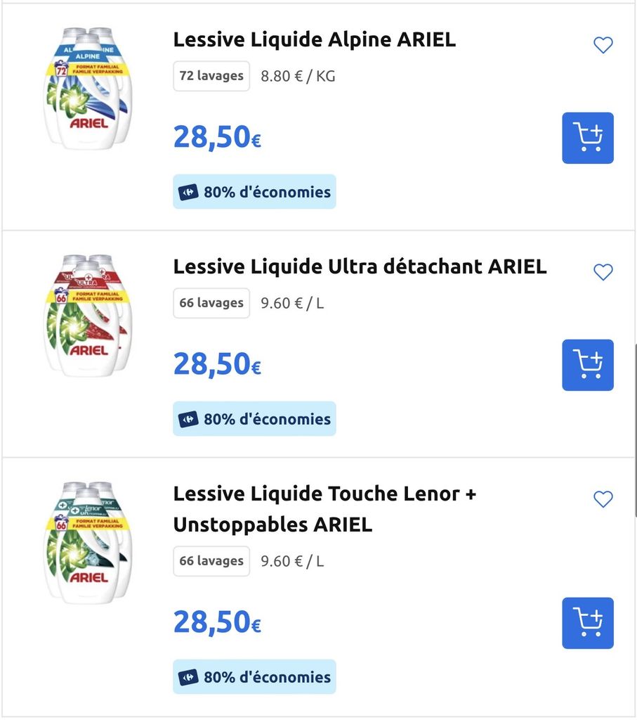 Optimisation lessive Ariel : 1,48€ les 40 capsules chez Carrefour