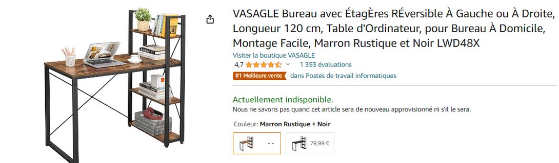 VASAGLE Bureau avec ÉtagÈres RÉversible À Gauche ou À Droite