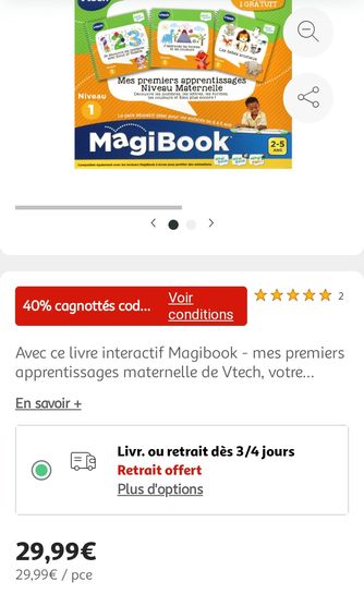Jouet VTech Magibook V2 + 2 livres Magibook offerts –