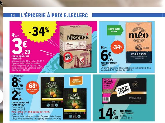 Promo Cafè En Grains Carte Noire chez E.Leclerc