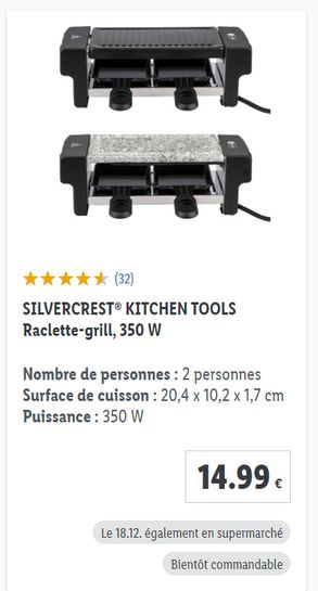 Lidl+] à Appareil – grill / raclette 350 - W
