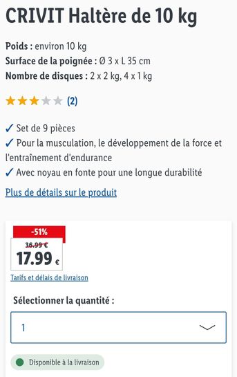 CRIVIT Set d'haltères, 10 kg