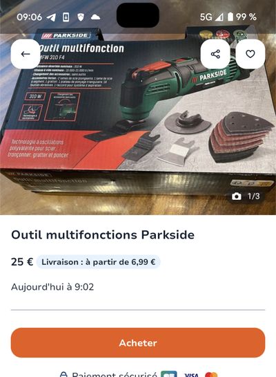 Parkside® PMFW 310 F4 Outil multifonction avec 5 embouts à alimentation  électrique (230 V)