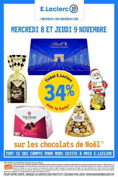 Leclerc : 34% en Ticket Leclerc sur les Chocolats de Noël  (27/12 – 28/12)Leclerc : 34% en Ticket Leclerc sur les Chocolats de Noël  (27/12 - 28/12) - Catalogues Promos & Bons Plans, ECONOMISEZ ! 