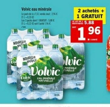 Lot De 3 Packs De 6 Bouteilles Deau Minérale Volvic 15 L