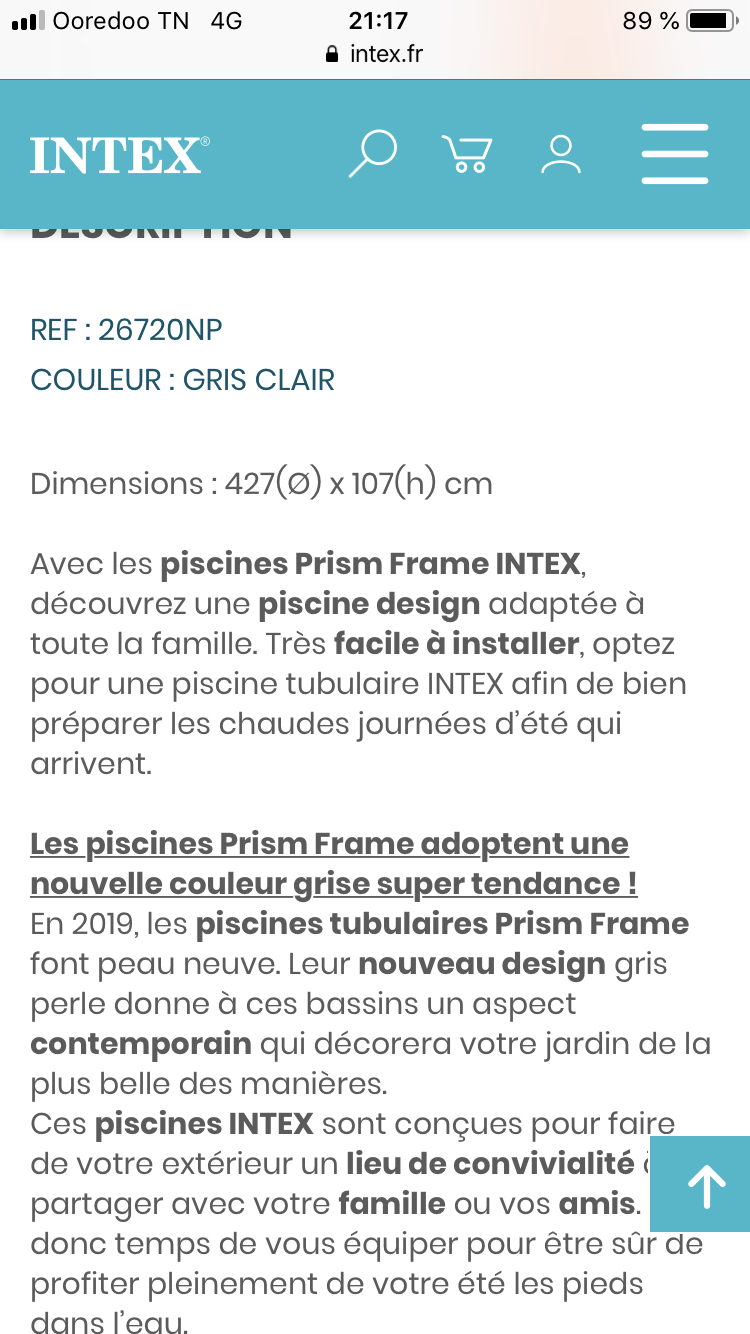 Kit Piscine Hors Sol Intex Prism Frame 427 X 107 Cm Dealabscom