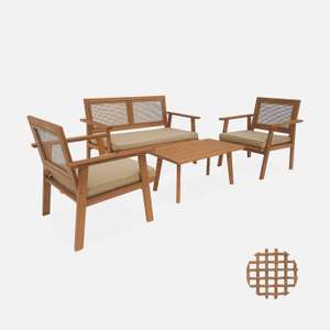 Salon de jardin en acacia Bohémia - canapé 2 places, 2 fauteuils, 1 table basse (117x64x74 cm)