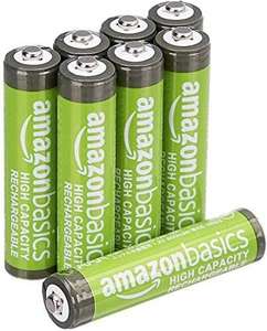 Lot de 8 Piles 850 mAh rechargeables Amazon Basics AAA haute capacité - Pré-chargées