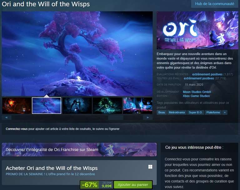 Ori and the Will of the Wisps sur PC (dématérialisé)