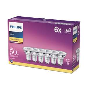 Ampoule LED Philips Spot GU10 50W Blanc Chaud, Verre, 6 Unité (Lot de 1)