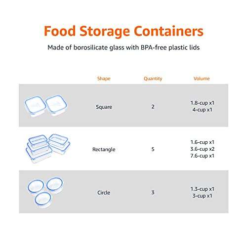 Lot de 10 boîtes de conservation en verre Amazon Basics - Sans BPA