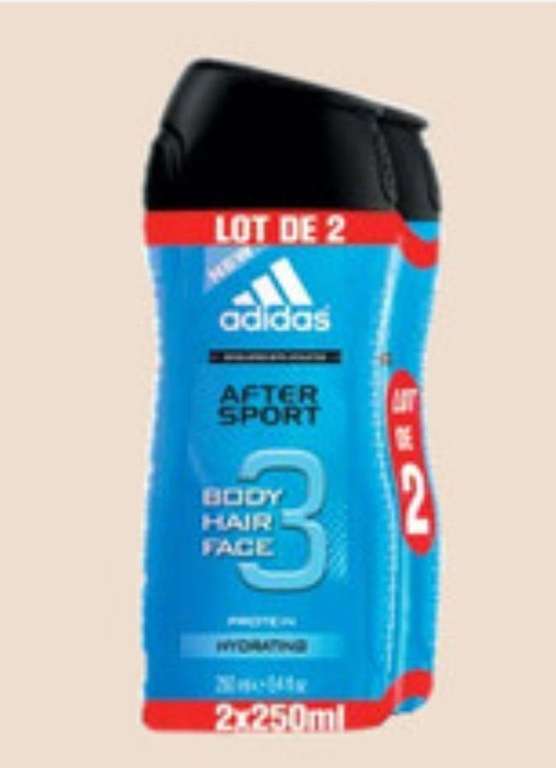 Lot de 2 gels douches Adidas After Sport - 2x250ml, diverses variétés (via 2.31€ sur la carte de fidélité)