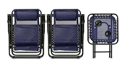 Lot de 2 fauteuils relax pliants Bleus avec table d’appoint Amazon Basics