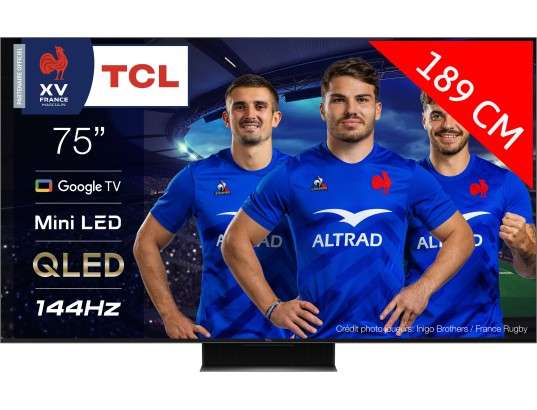 TV 75" TCL 75MQLED87 / 75C845 - 4K UHD, Google TV (via ODR de 400€)