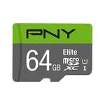 Carte Mémoire microSDXC PNY Elite - 64 Go + Adaptateur SD, 100 Mo/s, 10 UHS-I