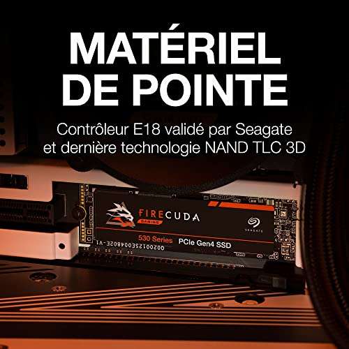 SSD interne M.2 NVMe Seagate FireCuda 530 (ZP4000GM3A013) - 4 To, 7300-6900 Mo/s, endurance 5100 TBW, Sans Dissipateur, Compatible PS5