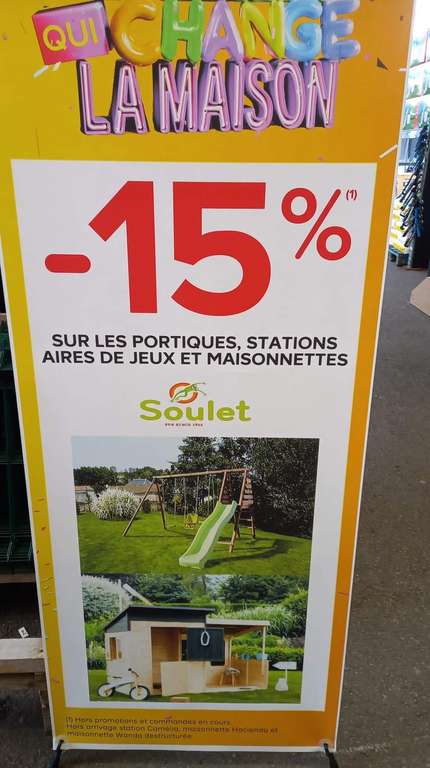 15% de réduction sur les portiques, stations aires de jeux et maisonnettes Soulet (Chalon-sur-Saône 71)