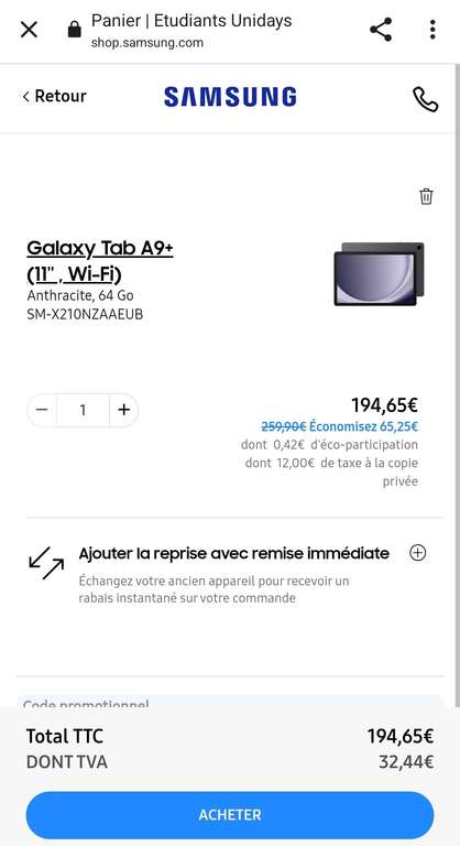 Bon plan : plus de 300 € de remise sur la Samsung Galaxy Tab A9 en