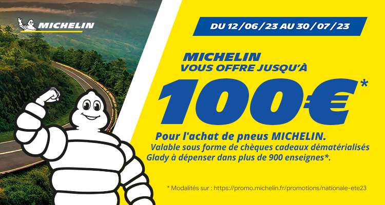[ODR] Jusqu’à 100€ de chèques cadeaux Glady offerts pour l'achat de 2 ou 4 pneus Michelin (michelin.fr)