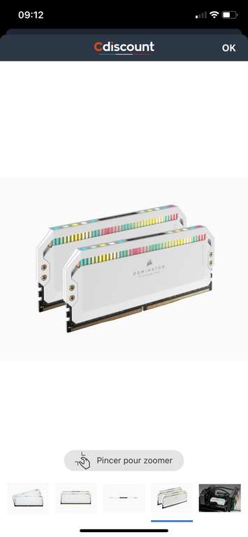 Mémoire RAM Corsair Dominator Platinum RGB DDR5 - 32Go (2x16Go), 6200 MHz, 1,3V - Blanc (CMT32GX5M2X6200C36W)