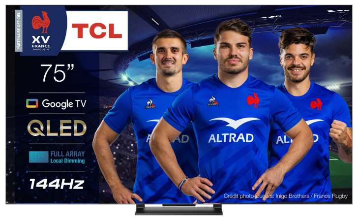 TV 75" QLED TCL 75C745 2023 4K 144Hz VRR ALLM Dolby Atmos FreeSync Premium Pro, Game Master Pro, 2.0 HDMI 2.1(via 183.37€ fidélité+100€ ODR)