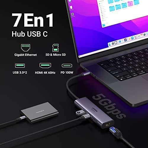 Hub USB-C UGREEN - Ethernet, 4K, 60Hz, HDMI (via coupon, vendeur tiers)