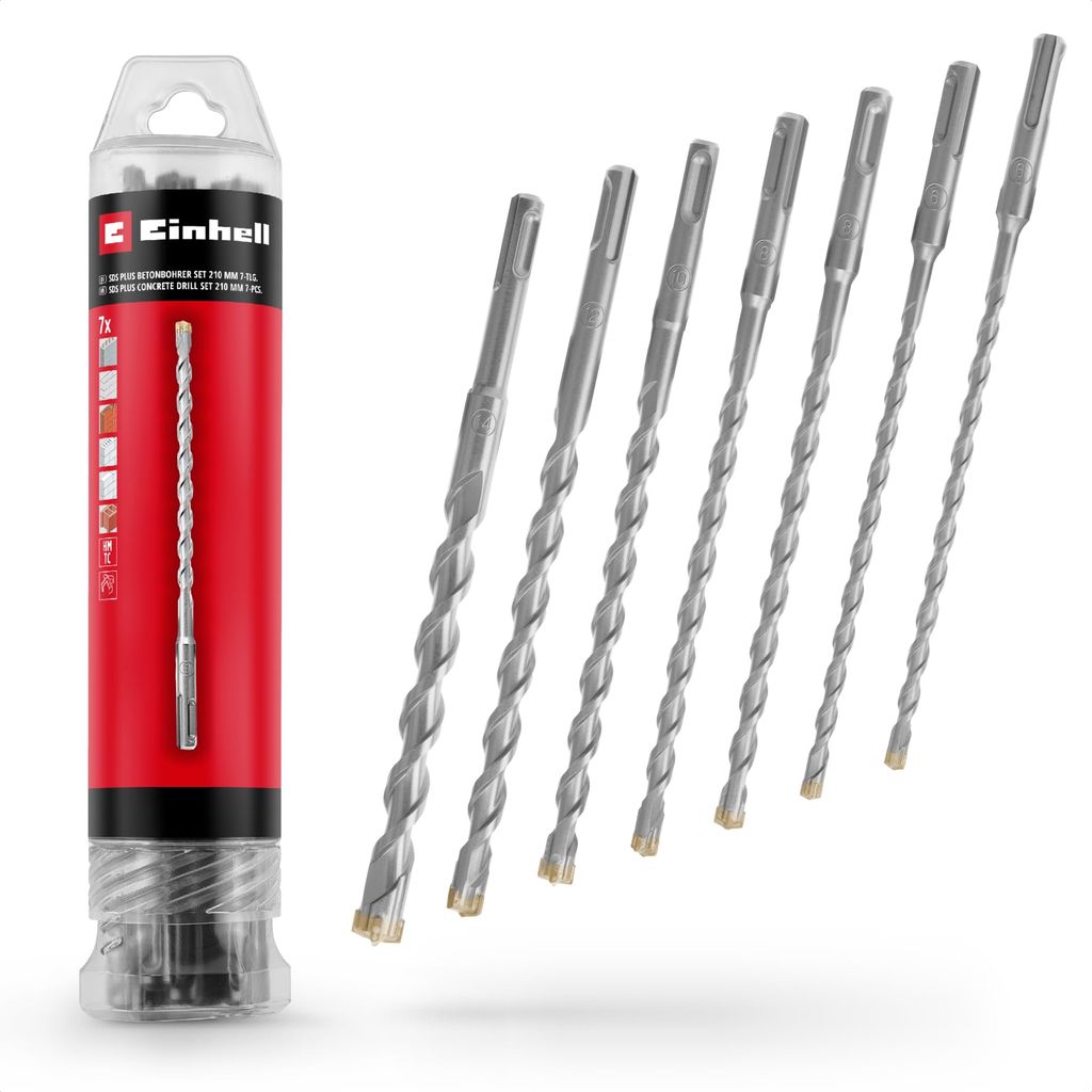 Set de 7 forets Original Einhell SDS Plus - 210 mm, 4 taillants